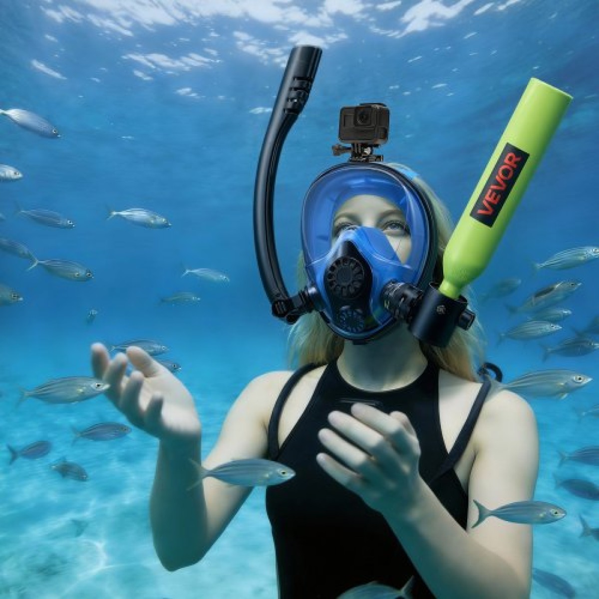 VEVOR Mini Scuba Tank with Sub-Mask, 0,5L φορητό δοχείο κατάδυσης για υποβρύχια αναπνοή, επαναχρησιμοποιούμενος κύλινδρος κατάδυσης πνευμόνων έως και 10 λεπτά κατάδυσης, μπουκάλι πόνυ έκτακτης ανάγκης διάσωσης με αντλία για κολύμβηση με αναπνευστήρα