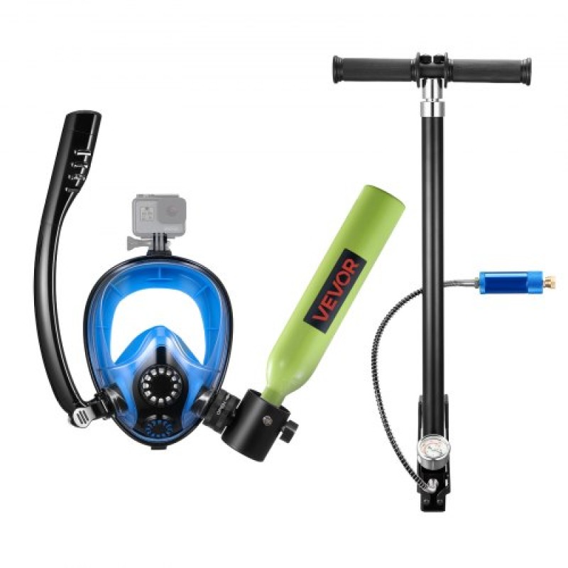VEVOR Mini Scuba Tank with Sub-Mask, 0.5L Portable Diving Tank for Underwater Breathing, Reusable Lung Diving Cylinder up to 10 Minutes Dive Time, Emergency Rescue Pony Bottle with Pump for Snorkeling
