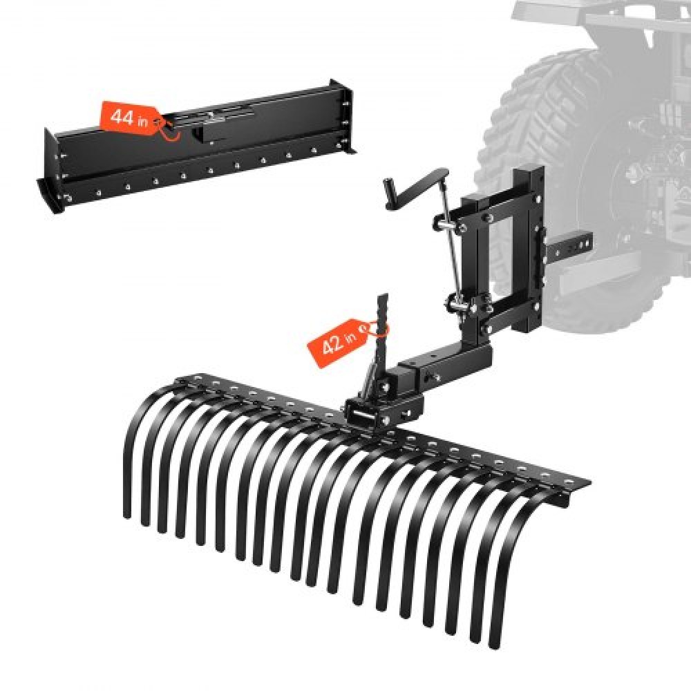 VEVOR 106,7 cm Ρυμούλκηση πίσω από τσουγκράνα Landscape, 3-Point Lawn Rock Rake with Blade & Lift Lever, Fit Κατηγορία 1 ATVs UTVs Tractors Lawn, Heavy Duty Dethatcher Rake for Debris Leaves Thatch