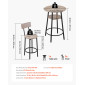 VEVOR Bar Table, 3PCS 596,9mm Bars Σετ Τραπεζών, Σετ Τραπέζια Μπαρ και Καρέκλα με Στρογγυλεμένες Γωνιές, Στρογγυλό Τραπέζι Παμπ με Δύο Σκαμπό για Γραφείο, Γωνία Πρωινού, Μίνι Μπαρ, Ανοιχτό Γκρι, Μαύρο