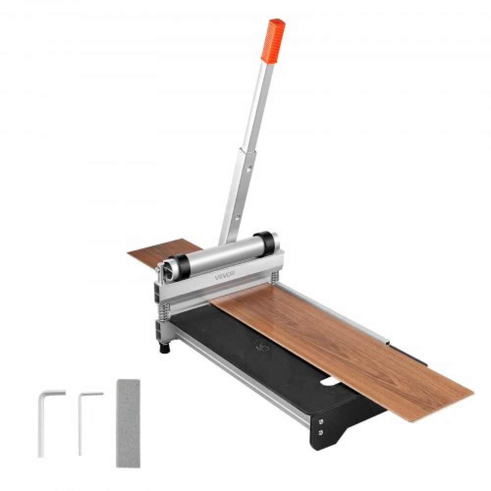 VEVOR 330mm Vinyl Floor Cutter, 12mm Thick Laminate Flooring Cutter with 15°/30°/45° Adjustable Angle Settings, Flexible Wheels, Telescoping Handle, Cuts Certain Engineered Wood, LVT,VCT,SPC,LVP,WPC