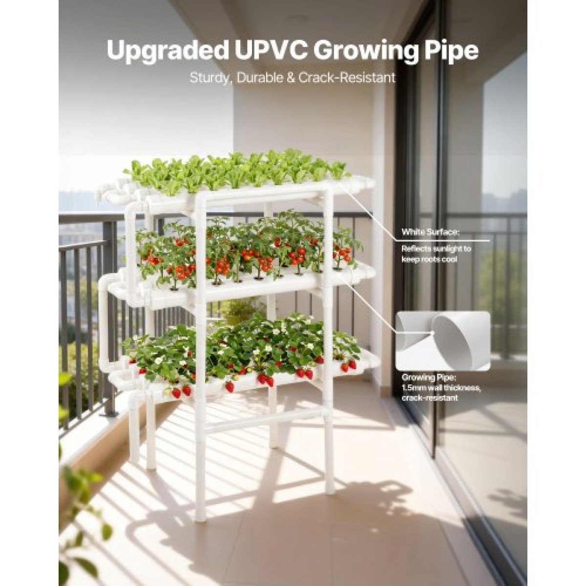 VEVOR Hydroponics Growing System Kit, 3-Tier 108 Sites UPVC Pipe Hydroponic Grow Kit with Timed Igration, Thykened Hydroponic Pipes, Indoor Home Garden Vegetable Planting Kit for Fruit Herb