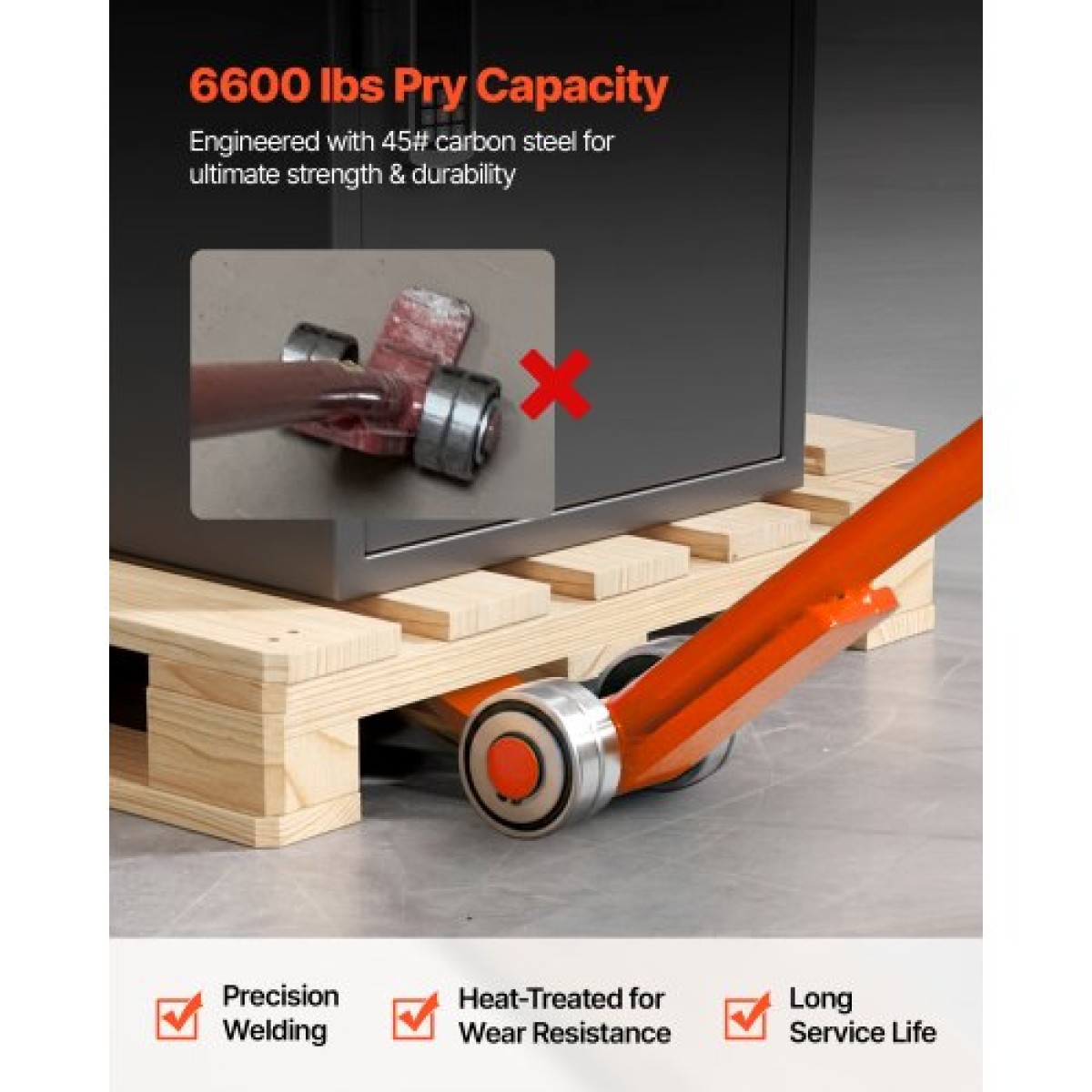 Ράβδος VEVOR Prylever, χωρητικότητα βάρους 2994 kg, 1,4 m Carbon Steel Handle Lever Dolly, Pry Lever Bar με ρόδες για μεγάλες παλέτες, βαριά είδη, τσιμεντόλιθοι, χειρισμός βαρέως τύπου εξοπλισμού, 2 συσκευασίες