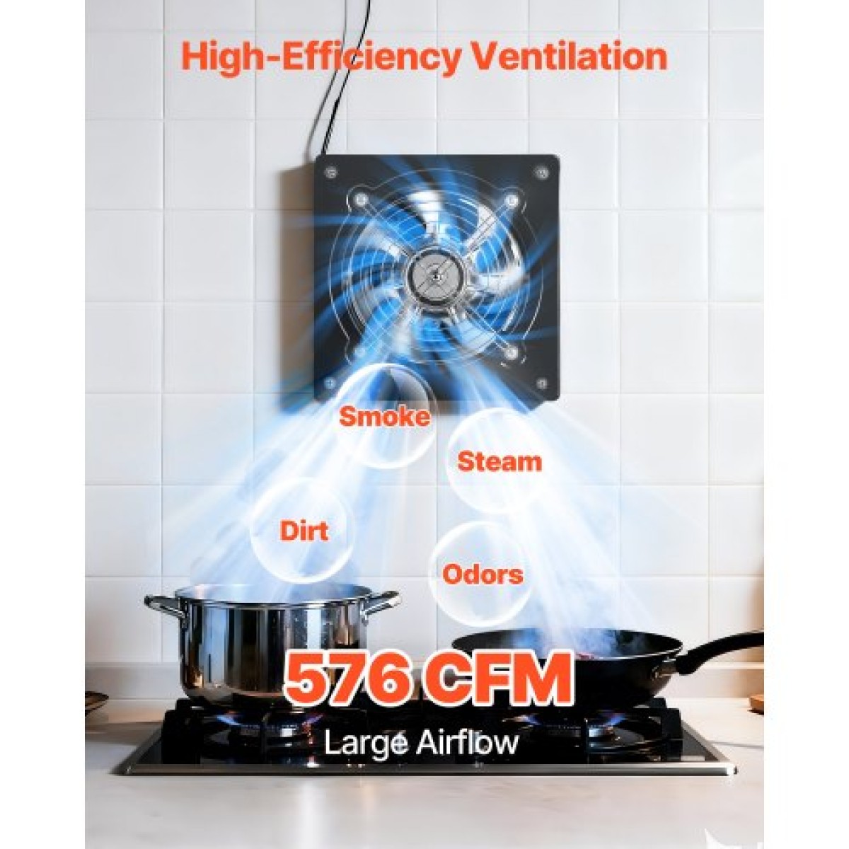 VEVOR 20,3 cm ανεμιστήρας εξάτμισης, 576 CFM ανεμιστήρας υψηλής ταχύτητας επιτοίχιας βάσης με έλεγχο ταχύτητας, χαμηλής κατανάλωσης, φορητός εξαγωγέας εξαερισμού για σοφίτα, γκαράζ, υπόγειο, εργαστήριο, κουζίνα, κοτέτσι, μαύρο