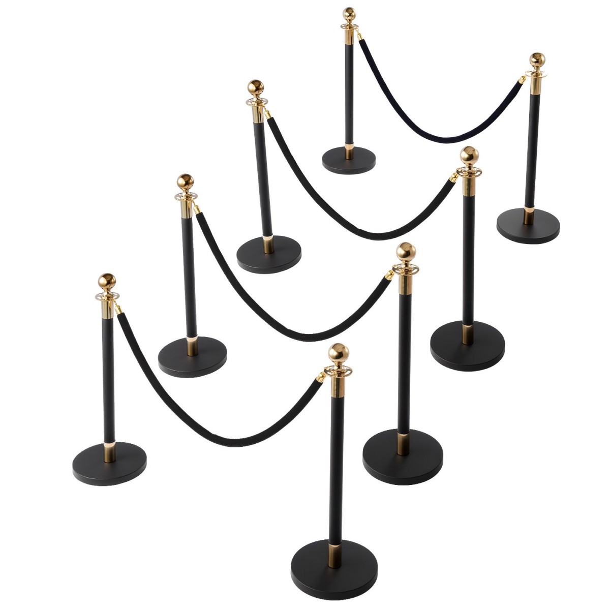 VEVOR Stanchion Post, 8 τμχ Σετ Crowd Control Barrier με 6 Μαύρα Βελούδινα Σχοινιά, Ανοξείδωτο ατσάλι Stanchion Post Queue με κούφια βάση για θέατρο, πάρτι, γάμο, έκθεση, εκδήλωση (Μαύρο)