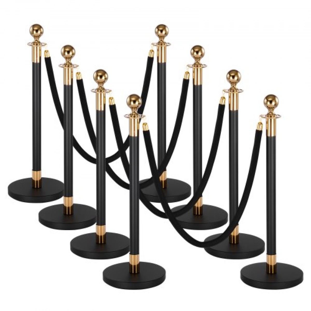 VEVOR Stanchion Post, 8 τμχ Σετ Crowd Control Barrier με 6 Μαύρα Βελούδινα Σχοινιά, Ανοξείδωτο ατσάλι Stanchion Post Queue με κούφια βάση για θέατρο, πάρτι, γάμο, έκθεση, εκδήλωση (Μαύρο)