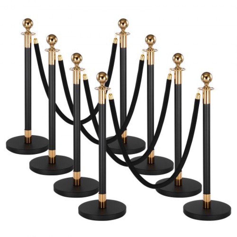 VEVOR Stanchion Post, 8 τμχ Σετ Crowd Control Barrier με 6 Μαύρα Βελούδινα Σχοινιά, Ανοξείδωτο ατσάλι Stanchion Post Queue με κούφια βάση για θέατρο, πάρτι, γάμο, έκθεση, εκδήλωση (Μαύρο)