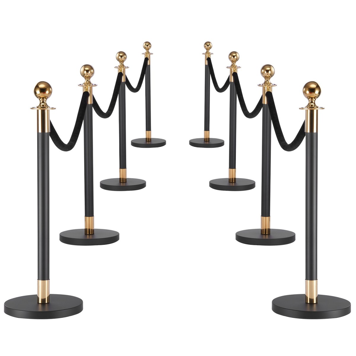VEVOR Stanchion Post, 8 τμχ Σετ Crowd Control Barrier με 6 Μαύρα Βελούδινα Σχοινιά, Ανοξείδωτο ατσάλι Stanchion Post Queue με κούφια βάση για θέατρο, πάρτι, γάμο, έκθεση, εκδήλωση (Μαύρο)