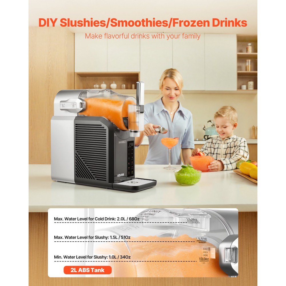 VEVOR Slushie Machine, 2L No Ice Needed Slushy Machine for Home, Frozen Drink Maker με 6 Preset Programs, Margarita Machine with Self Cleaning, Frozen Margaritas, Frappés, Milkshake και άλλα