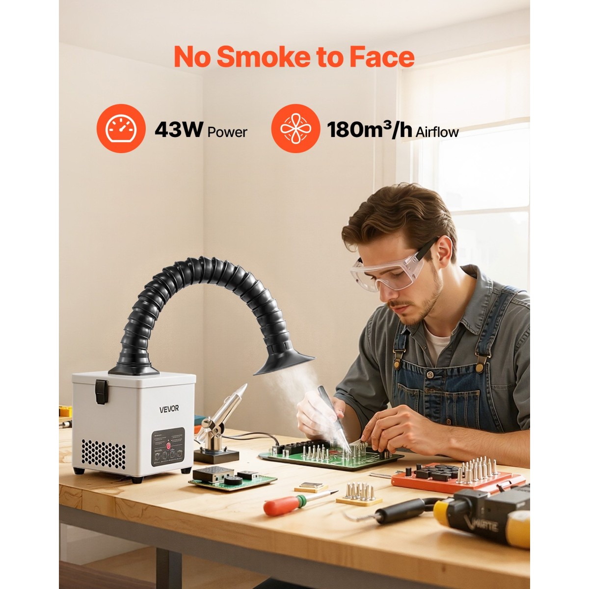 VEVOR Solder Fume Extractor, 3-Stage Filtration Soldering Smoke Absorber με 180 m³/h ισχυρή αναρρόφηση & ροή αέρα 3 επιπέδων, συμπαγής επιφάνεια εργασίας Brushless Smoke Extractor για συγκόλληση DIY