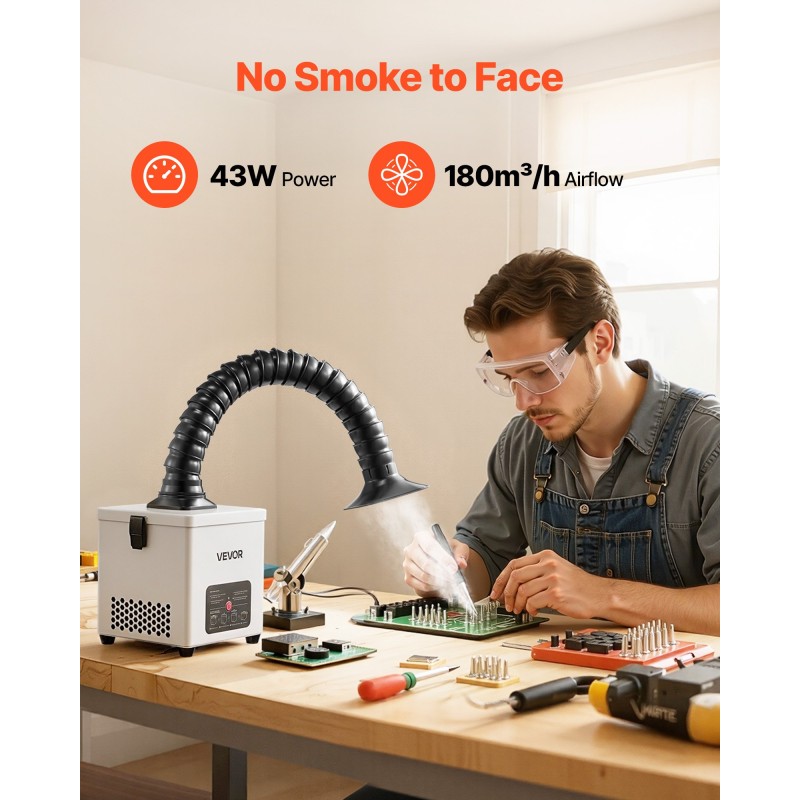 VEVOR Solder Fume Extractor, 3-Stage Filtration Soldering Smoke Absorber με 180 m³/h ισχυρή αναρρόφηση & ροή αέρα 3 επιπέδων, συμπαγής επιφάνεια εργασίας Brushless Smoke Extractor για συγκόλληση DIY