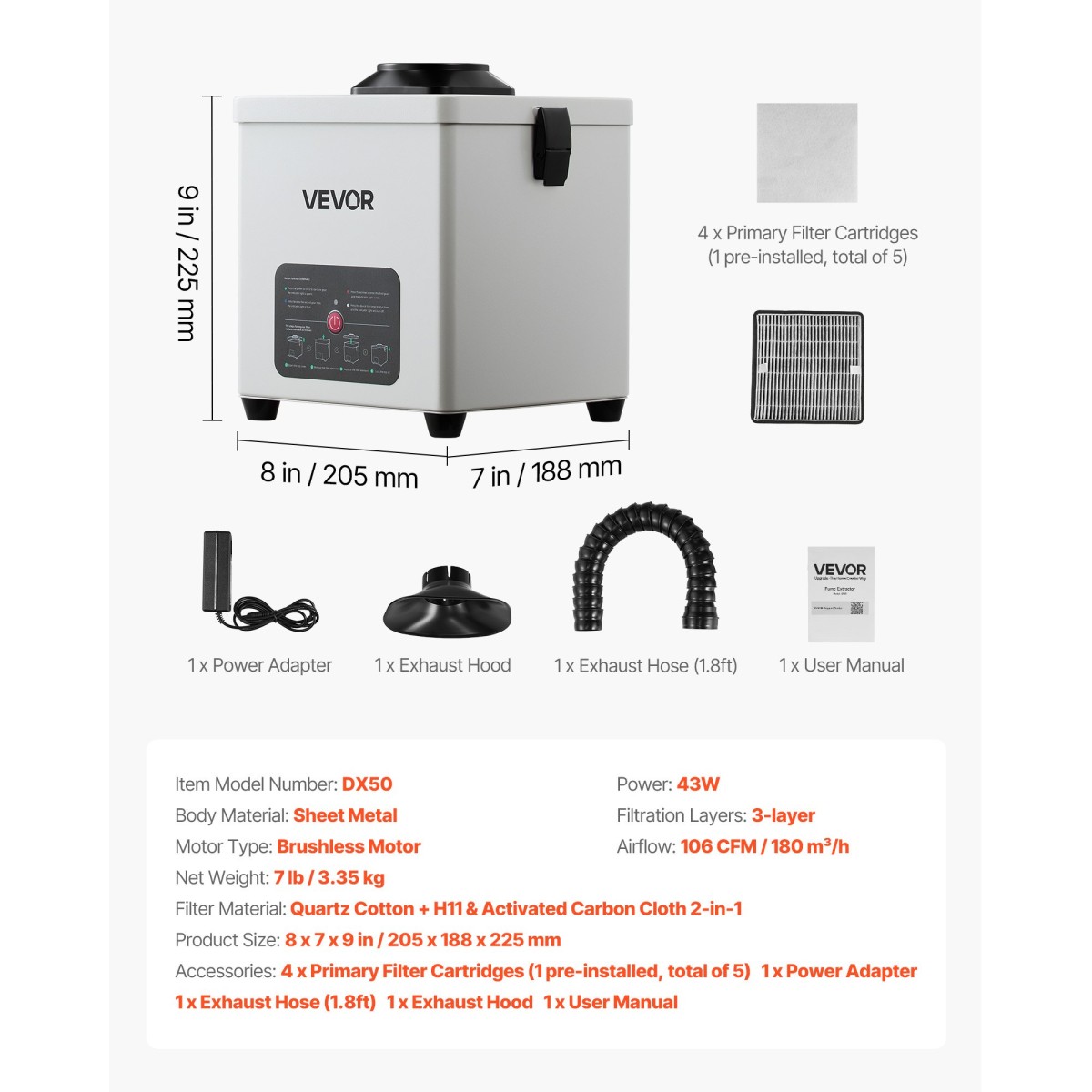 VEVOR Solder Fume Extractor, 3-Stage Filtration Soldering Smoke Absorber με 180 m³/h ισχυρή αναρρόφηση & ροή αέρα 3 επιπέδων, συμπαγής επιφάνεια εργασίας Brushless Smoke Extractor για συγκόλληση DIY