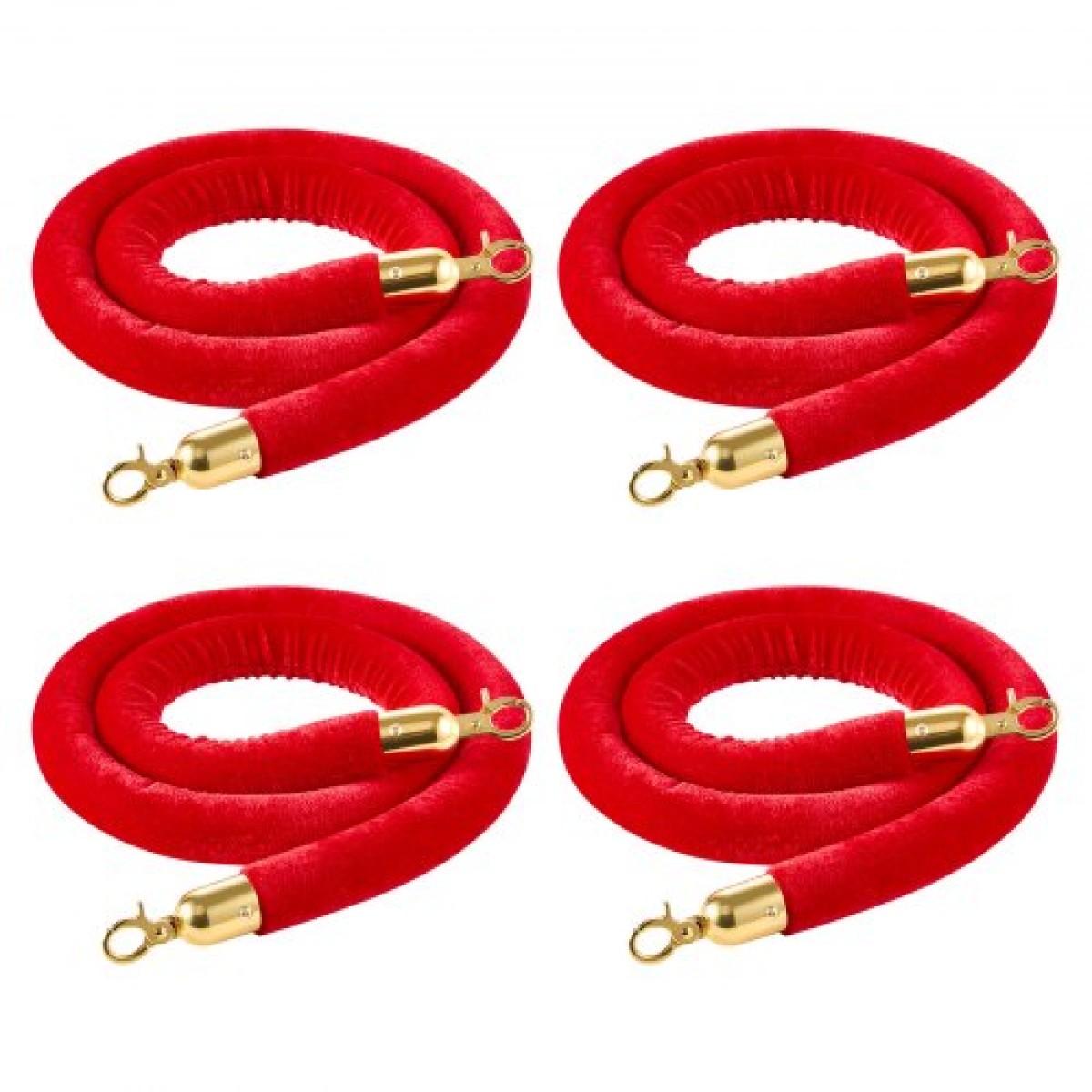 VEVOR 4 τεμ. Red Velvet Stanchion Ropes, 1,5 m Crowd Control Stanchion Red Velvet Ropes with Gold Hooks, Post Queue Barrier Carpet Rope for Carpet Events Κινηματογράφοι Μεγάλα Εγκαίνια Ξενοδοχεία Πάρτι