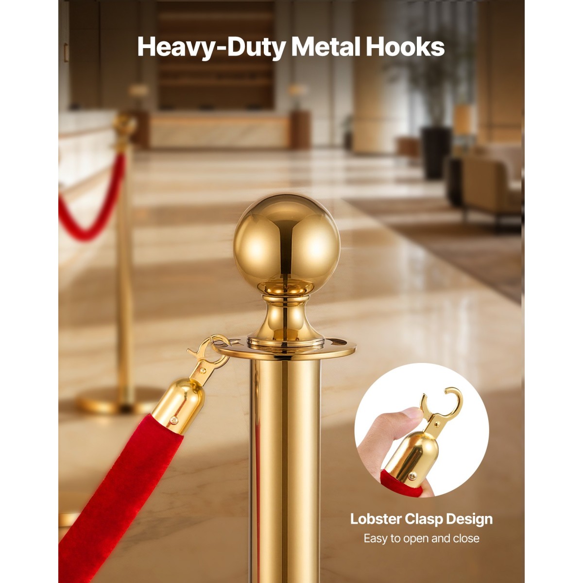 VEVOR 4 τεμ. Red Velvet Stanchion Ropes, 1,5 m Crowd Control Stanchion Red Velvet Ropes with Gold Hooks, Post Queue Barrier Carpet Rope for Carpet Events Κινηματογράφοι Μεγάλα Εγκαίνια Ξενοδοχεία Πάρτι