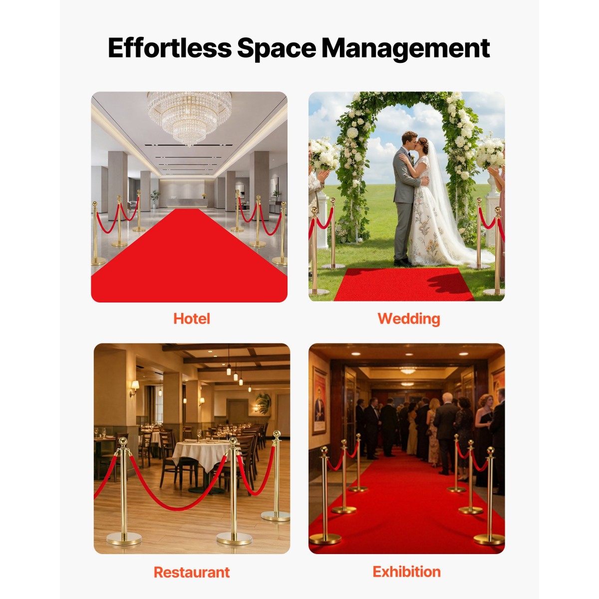 VEVOR 4 τεμ. Red Velvet Stanchion Ropes, 1,5 m Crowd Control Stanchion Red Velvet Ropes with Gold Hooks, Post Queue Barrier Carpet Rope for Carpet Events Κινηματογράφοι Μεγάλα Εγκαίνια Ξενοδοχεία Πάρτι