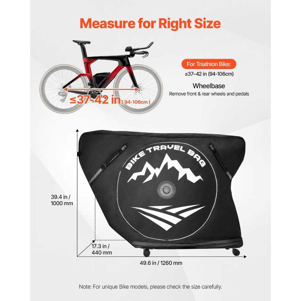 Τσάντα ταξιδίου VEVOR Triathlon Bike, τσάντα μεταφοράς ποδηλάτου μεταφοράς με κλειδαριά TSA & διπλό φερμουάρ, θήκη ποδηλάτου Triathlon Max.Μεταξόνιο 106 cm για Ταξίδια, Υπαίθρια Χρήση, Μεταφορές με τρένο με αεροπλάνο