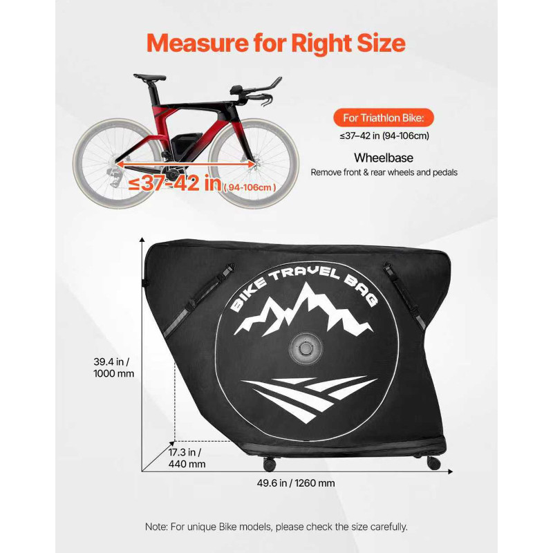 Τσάντα ταξιδίου VEVOR Triathlon Bike, τσάντα μεταφοράς ποδηλάτου μεταφοράς με κλειδαριά TSA & διπλό φερμουάρ, θήκη ποδηλάτου Triathlon Max.Μεταξόνιο 106 cm για Ταξίδια, Υπαίθρια Χρήση, Μεταφορές με τρένο με αεροπλάνο