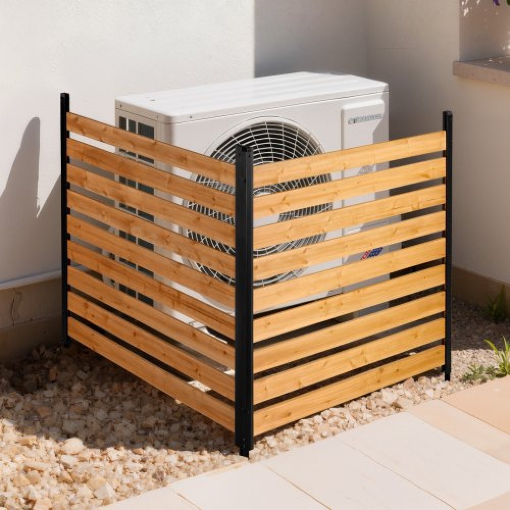 Ξύλινος φράχτης απορρήτου VEVOR, 1219 x 1244 x 1219 mm Φράχτης κλιματιστικού, 2 πάνελ συμπαγής εξωτερική ξύλινη οθόνη ιδιωτικότητας με μεταλλικούς πασσάλους, ατσάλινο πλαίσιο, φράχτες κάδου απορριμμάτων Κατάλληλο για κήπο, πισίνα