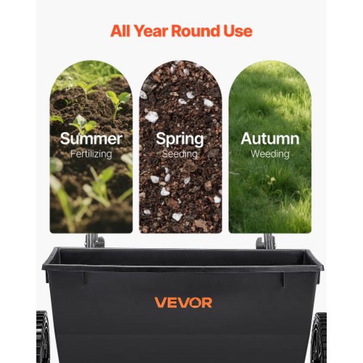 VEVOR Walk-Behind Push Spreader, χωρητικότητα 50 LBS, Drop Spreader με σχάρα χοάνης, 18 σε πλάτος διασποράς & 30 ρυθμίσεις, 10 σε ελαστικά παντός εδάφους, διασκορπιστές κήπου και γκαζόν για σπόρους, λίπασμα