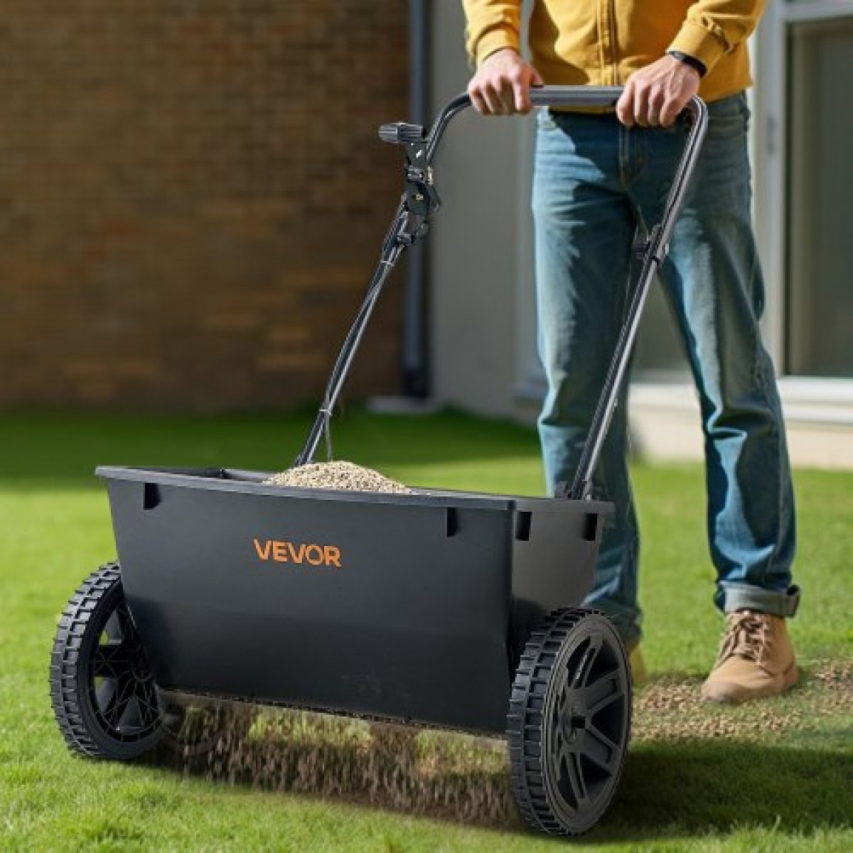 VEVOR Walk-Behind Push Spreader, χωρητικότητα 50 LBS, Drop Spreader με σχάρα χοάνης, 18 σε πλάτος διασποράς & 30 ρυθμίσεις, 10 σε ελαστικά παντός εδάφους, διασκορπιστές κήπου και γκαζόν για σπόρους, λίπασμα