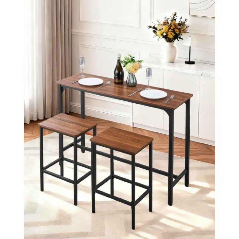 VEVOR Bar Table, 3PCS 1193,8mm Bars Σετ τραπεζιών, Σετ τραπέζια και καρέκλες μπαρ με σχέδιο στρογγυλεμένες άκρες, ορθογώνιο τραπέζι παμπ με δύο σκαμπό για γραφείο, γωνιά πρωινού, μίνι μπαρ, ρουστίκ καφέ