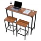 VEVOR Bar Table, 3PCS 1193,8mm Bars Σετ τραπεζιών, Σετ τραπέζια και καρέκλες μπαρ με σχέδιο στρογγυλεμένες άκρες, ορθογώνιο τραπέζι παμπ με δύο σκαμπό για γραφείο, γωνιά πρωινού, μίνι μπαρ, ρουστίκ καφέ