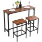 VEVOR Bar Table, 3PCS 1193,8mm Bars Σετ τραπεζιών, Σετ τραπέζια και καρέκλες μπαρ με σχέδιο στρογγυλεμένες άκρες, ορθογώνιο τραπέζι παμπ με δύο σκαμπό για γραφείο, γωνιά πρωινού, μίνι μπαρ, ρουστίκ καφέ