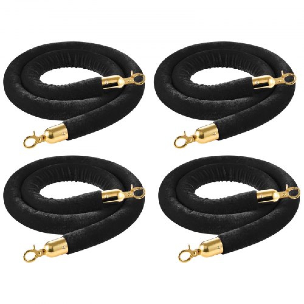 VEVOR 4 Pcs Black Velvet Stanchion Ropes, 1.5 m Crowd Control Stanchion Black Velvet Ropes with Gold Hooks, Post Queue Barrier Carpet Rope for Carpet Events Movie Theaters Grand Openings Hotels Party