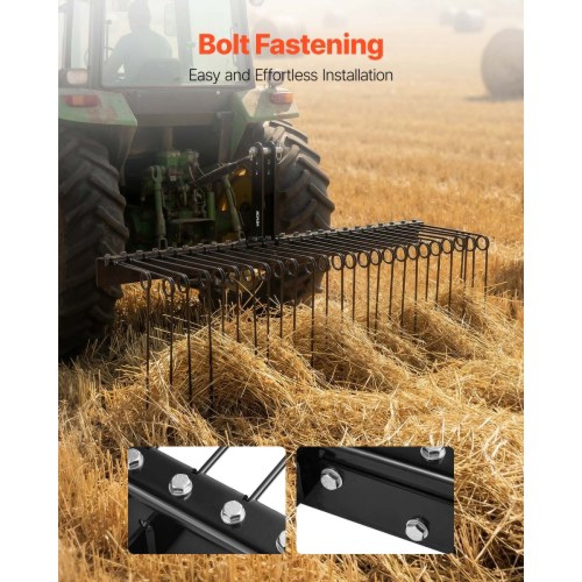 VEVOR 150 cm Ρυμούλκηση πίσω από τσουγκράνα Landscape, 3 Point Hitch Lawn Dethatcher Rake, 26 Spring Steel Tines, για τρακτέρ Κατηγορίας 1, Τσουγκράνες βαρέως τύπου & ανθεκτικές στη σκουριά Εξαρτήματα τρακτέρ για φύλλα πευκοβελόνες