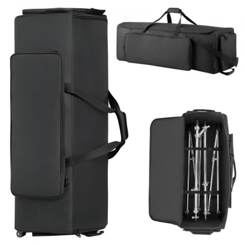 Τσάντα VEVOR Drum Hardware με ρόδες, 1680D, Τσάντα μεταφοράς εξοπλισμού σετ τυμπάνων, θήκη μεταφοράς με στιβαρή λαβή, ανθεκτικό φερμουάρ, λείες ρόδες PVC, πολλαπλές τσέπες, για υλικό και αξεσουάρ βάσης, Μαύρο