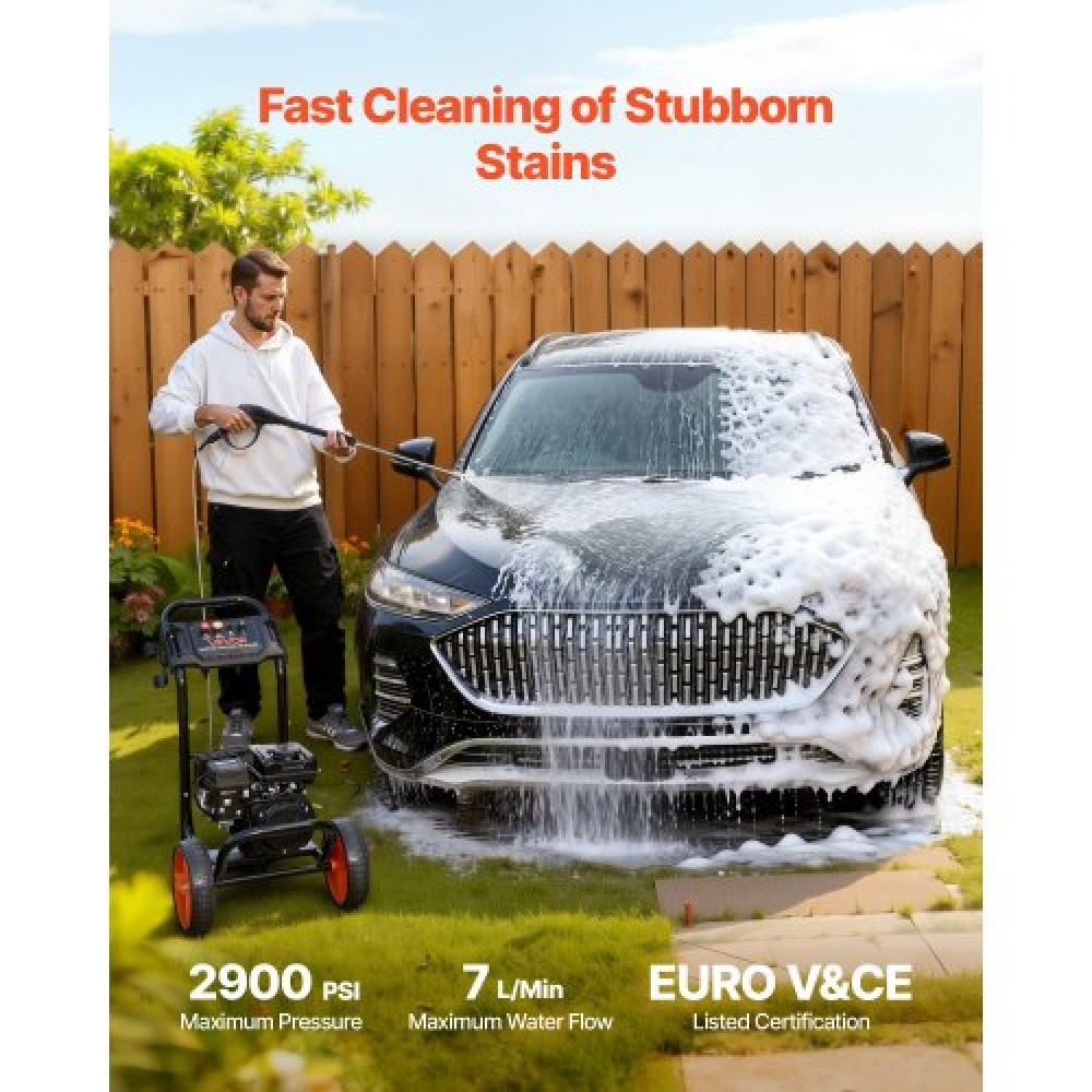 Πλυντήριο αερίου VEVOR 2900 PSI και Max 7 L/min, αντλία αναβάθμισης αλουμινίου με πιστόλι ψεκασμού και ράβδο, σετ 4 ακροφυσίων, ηλεκτρικό πλυντήριο χαμηλού προφίλ για αυτοκίνητα, φράχτες, δρόμους, σπίτια, βεράντες, έπιπλα