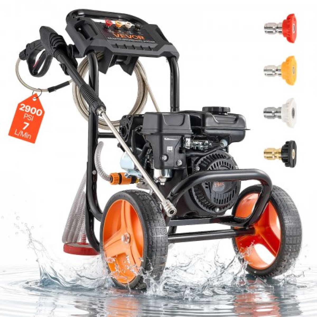 Πλυντήριο αερίου VEVOR 2900 PSI και Max 7 L/min, αντλία αναβάθμισης αλουμινίου με πιστόλι ψεκασμού και ράβδο, σετ 4 ακροφυσίων, ηλεκτρικό πλυντήριο χαμηλού προφίλ για αυτοκίνητα, φράχτες, δρόμους, σπίτια, βεράντες, έπιπλα