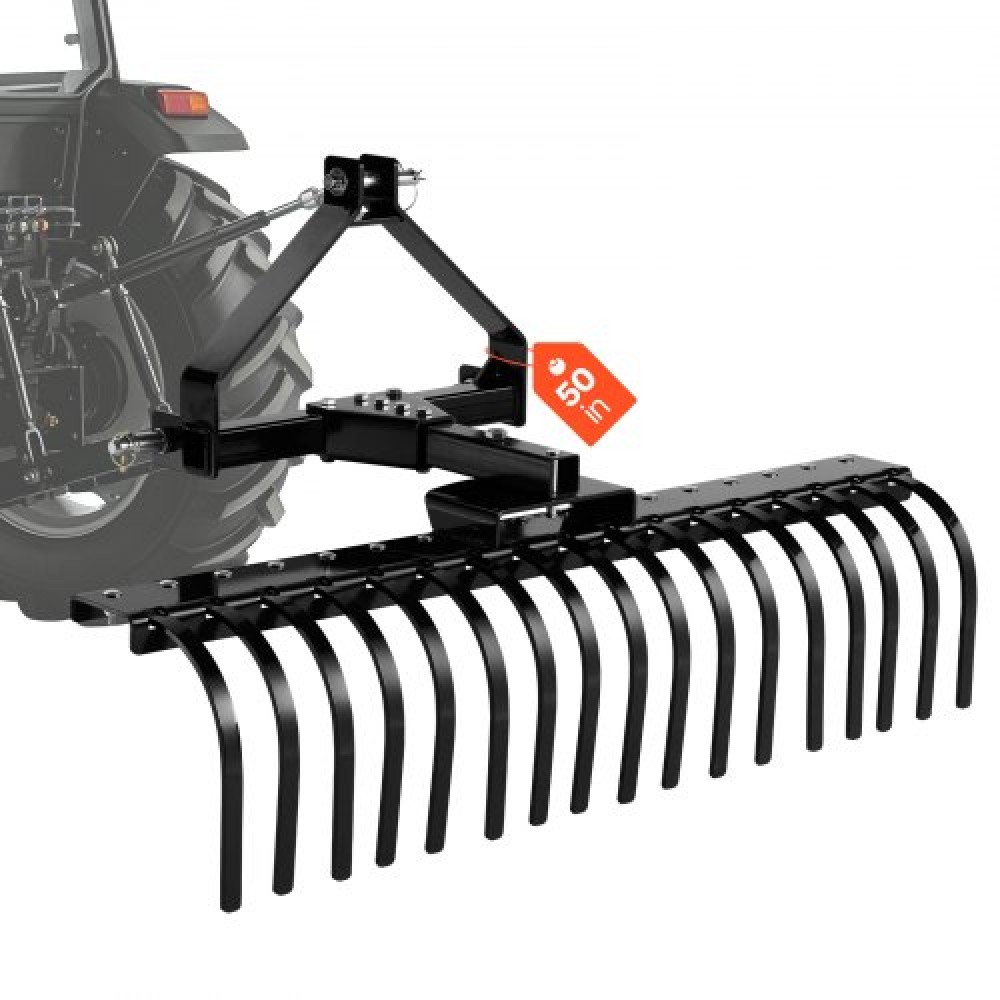VEVOR 127 cm Lanscape Rock Rake, 3-Point Tow Behind Landscape Rake με 17 Steel Tines, Fit Category 1 Tractors, Rightable angle, Heavy Duty Lan Dethatcher Rake for Grass Branch Debris