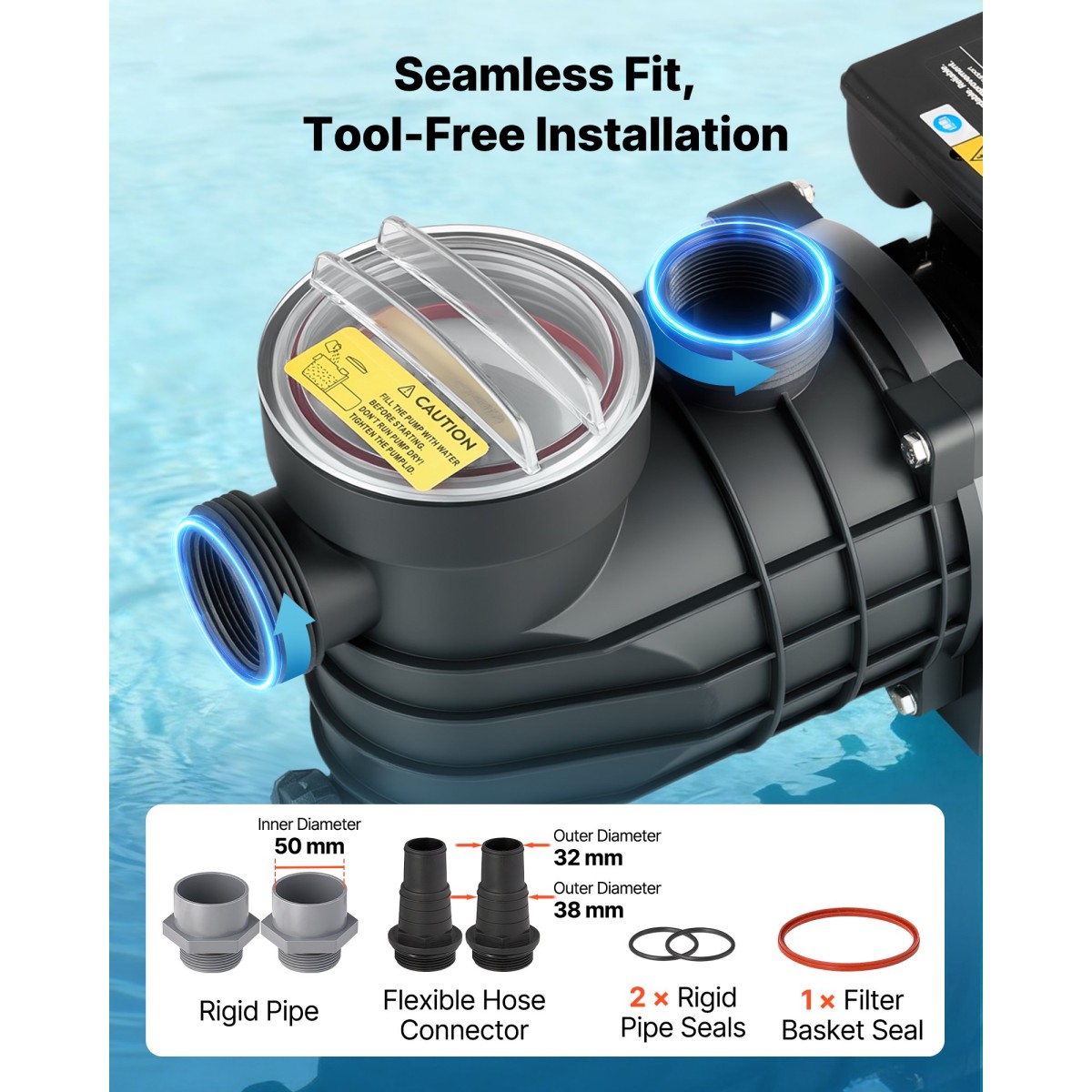 Αντλία πισίνας VEVOR Above Ground, 250W, 11.700 L/H Max Flow Αντλία πισίνας μονής ταχύτητας, AC 220-240V, 2850 RPM, 8 m Max Head Lift, με καλάθι φίλτρου & καπάκι, για πισίνες πάνω από το έδαφος και υδρομασάζ,