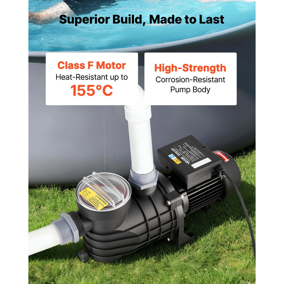 Αντλία πισίνας VEVOR Above Ground, 250W, 11.700 L/H Max Flow Αντλία πισίνας μονής ταχύτητας, AC 220-240V, 2850 RPM, 8 m Max Head Lift, με καλάθι φίλτρου & καπάκι, για πισίνες πάνω από το έδαφος και υδρομασάζ,