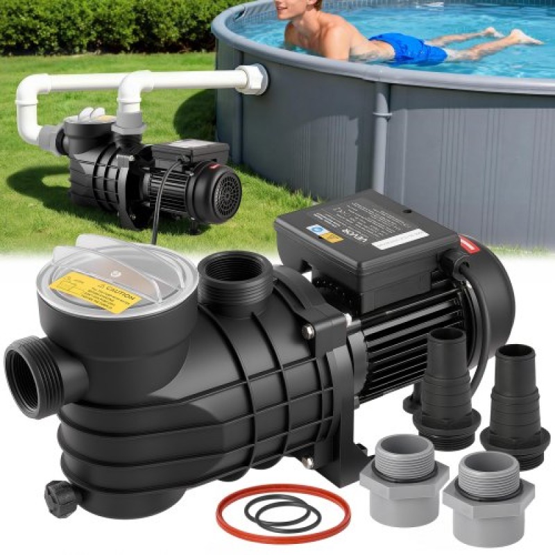 Αντλία πισίνας VEVOR Above Ground, 250W, 11.700 L/H Max Flow Αντλία πισίνας μονής ταχύτητας, AC 220-240V, 2850 RPM, 8 m Max Head Lift, με καλάθι φίλτρου & καπάκι, για πισίνες πάνω από το έδαφος και υδρομασάζ,