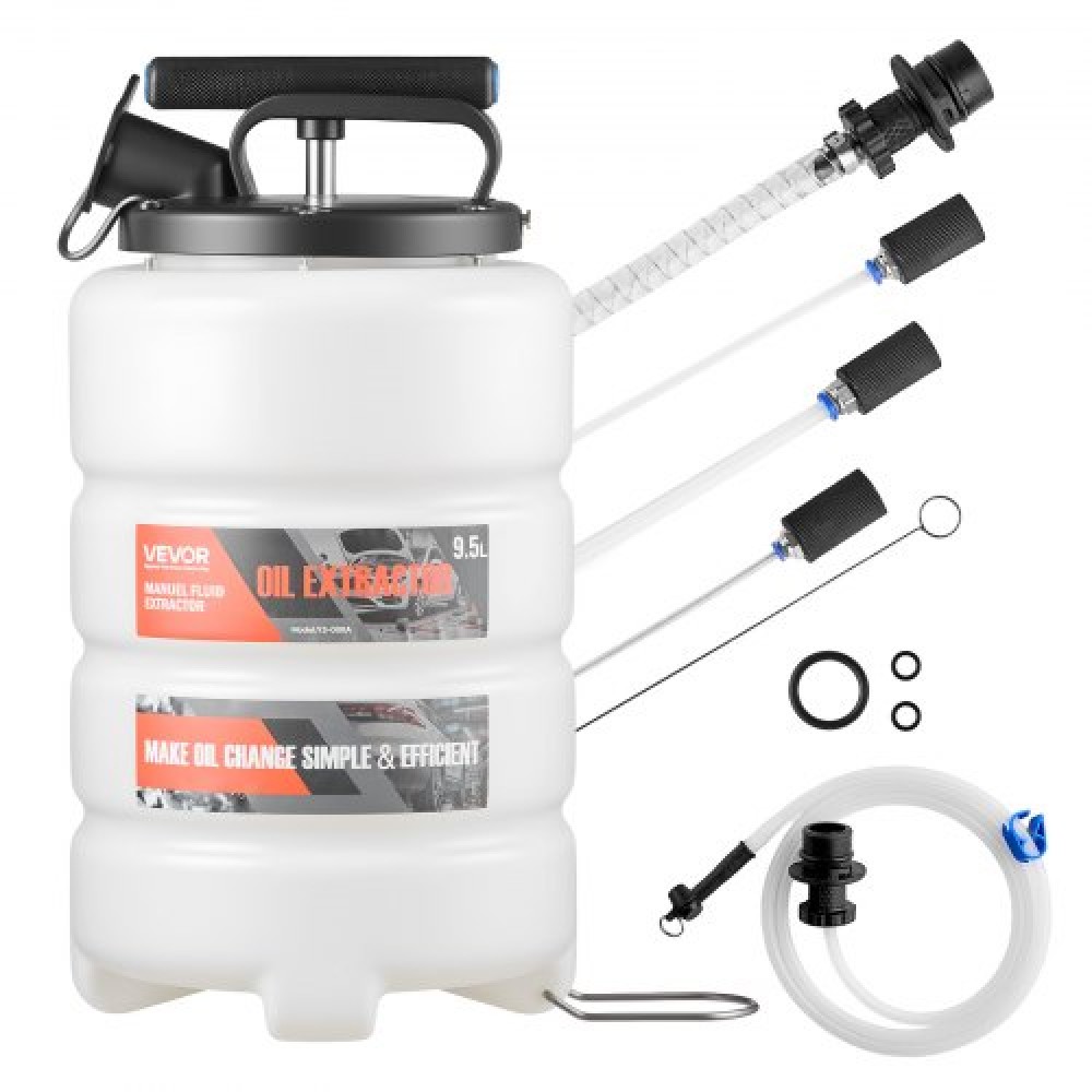 VEVOR Fluid Extractor, χωρητικότητας 9,5 L, Χειροκίνητος εξαγωγέας υγρών κενού με 150 cm Long Horse και τρεις σωλήνες επέκτασης 120 cm, Αντλία αλλαγής λαδιών με δεξαμενή HDPE για αυτοκίνητα, χορτοκοπτικά, σκάφη