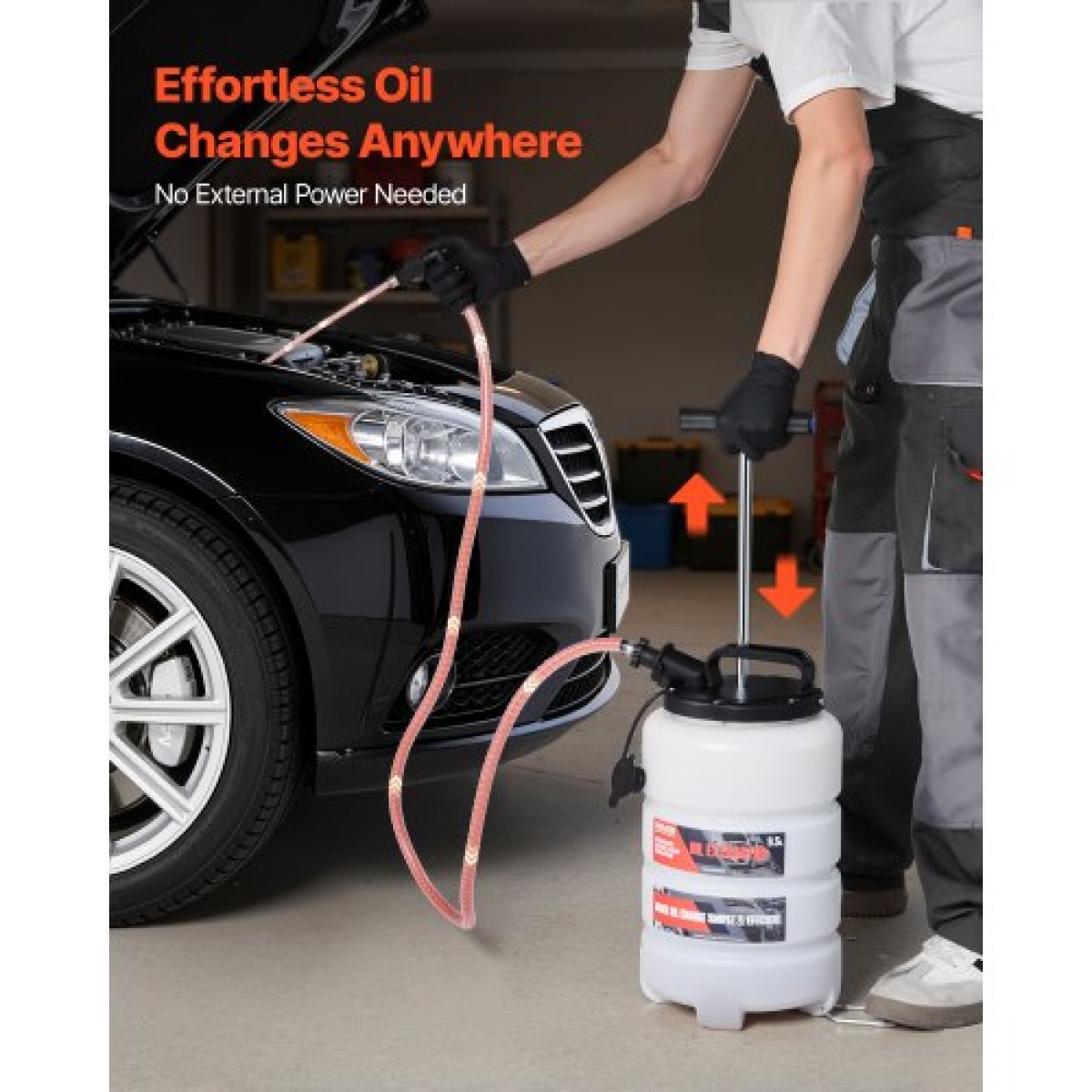 VEVOR Fluid Extractor, χωρητικότητας 9,5 L, Χειροκίνητος εξαγωγέας υγρών κενού με 150 cm Long Horse και τρεις σωλήνες επέκτασης 120 cm, Αντλία αλλαγής λαδιών με δεξαμενή HDPE για αυτοκίνητα, χορτοκοπτικά, σκάφη