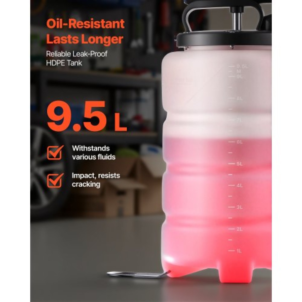 VEVOR Fluid Extractor, χωρητικότητας 9,5 L, Χειροκίνητος εξαγωγέας υγρών κενού με 150 cm Long Horse και τρεις σωλήνες επέκτασης 120 cm, Αντλία αλλαγής λαδιών με δεξαμενή HDPE για αυτοκίνητα, χορτοκοπτικά, σκάφη