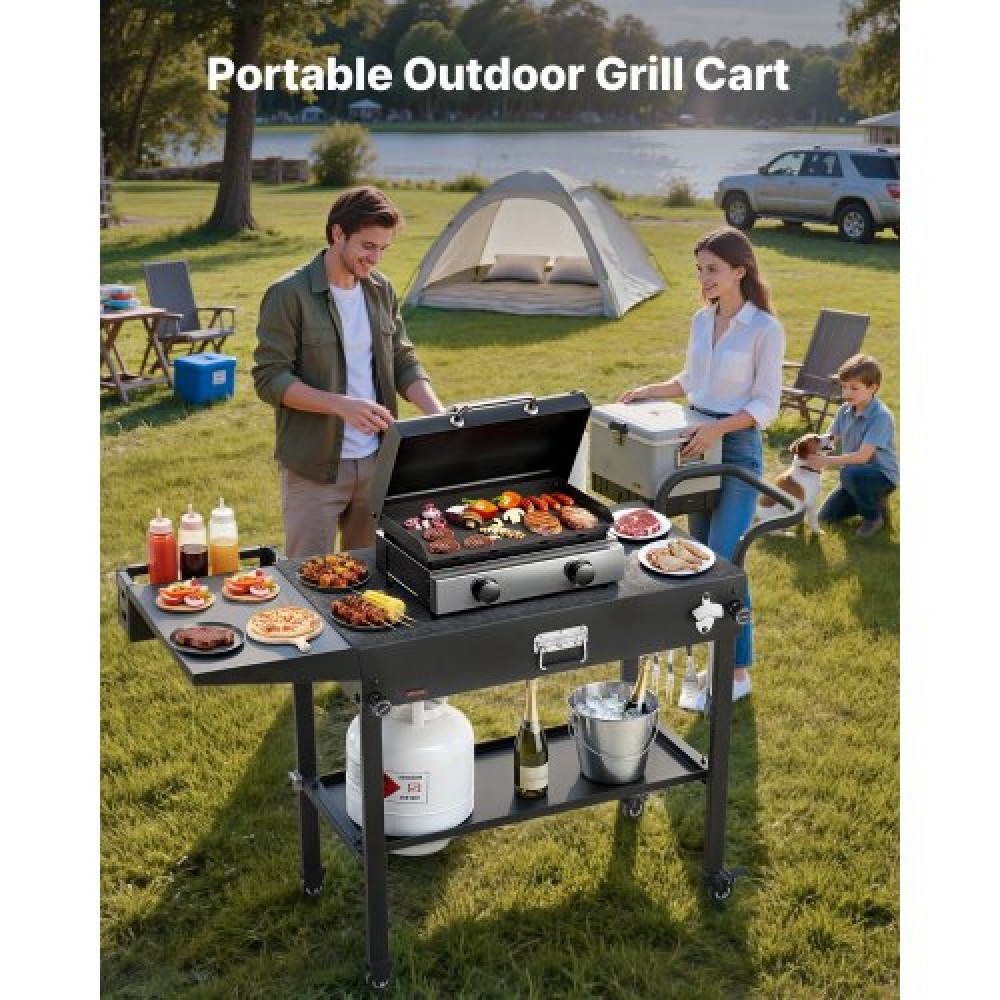 VEVOR Outdoor Grill Cart, 787 x 432mm Tabletop Size Grilling Table, Foldable Outdoor Cooking Table with Tissue Holder, Hooks, Wheels, Side Table, BBQ Prep Tables for Picnic, Kitchen, Courtyard