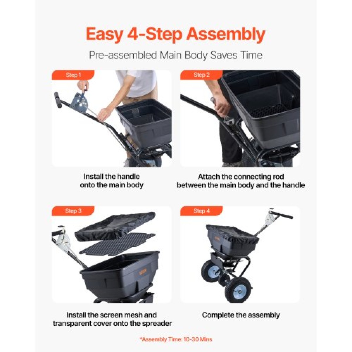 VEVOR Lawn Spreader, χωρητικότητας 100LBS, Walk-Behind Push Spreader, 0-9,8ft Spreading Width, 13 in All Terrain Pneumatic ελαστικά, Λιπασματοποιητές με σχάρα χοάνης, για λιώσιμο πάγου με αλάτι