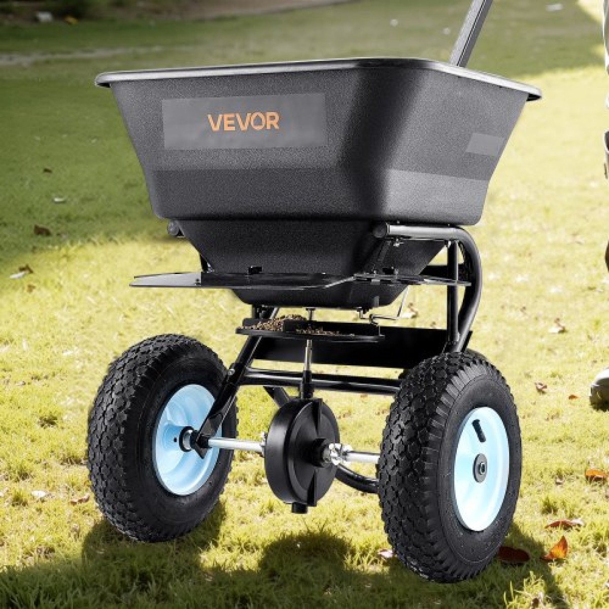 VEVOR Lawn Spreader, χωρητικότητας 100LBS, Walk-Behind Push Spreader, 0-9,8ft Spreading Width, 13 in All Terrain Pneumatic ελαστικά, Λιπασματοποιητές με σχάρα χοάνης, για λιώσιμο πάγου με αλάτι