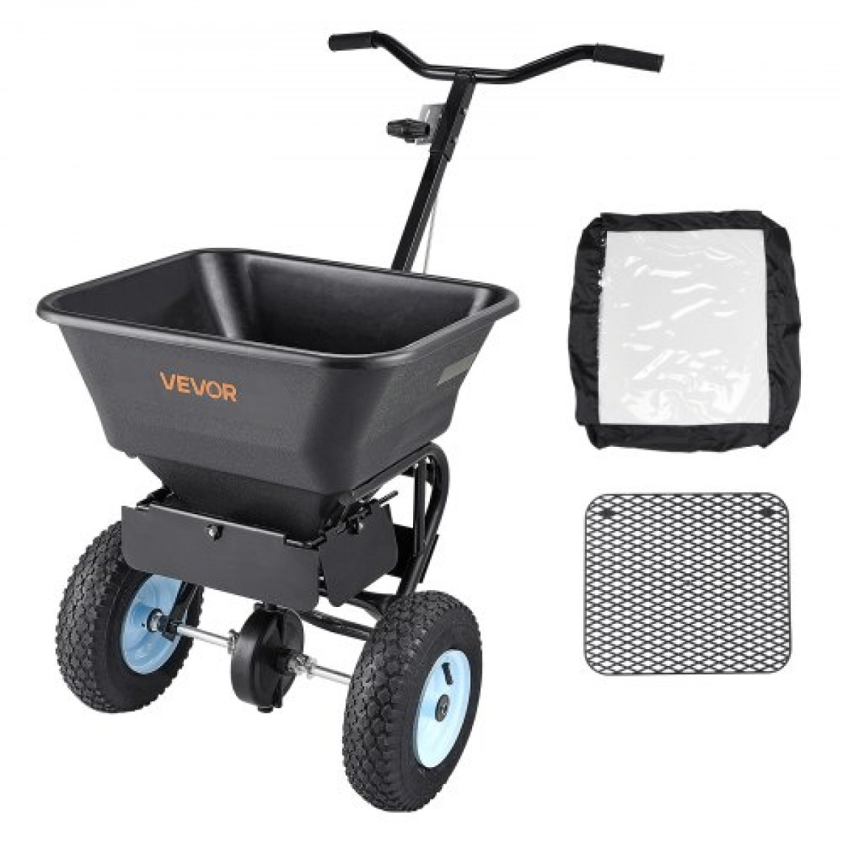 VEVOR Lawn Spreader, χωρητικότητας 100LBS, Walk-Behind Push Spreader, 0-9,8ft Spreading Width, 13 in All Terrain Pneumatic ελαστικά, Λιπασματοποιητές με σχάρα χοάνης, για λιώσιμο πάγου με αλάτι