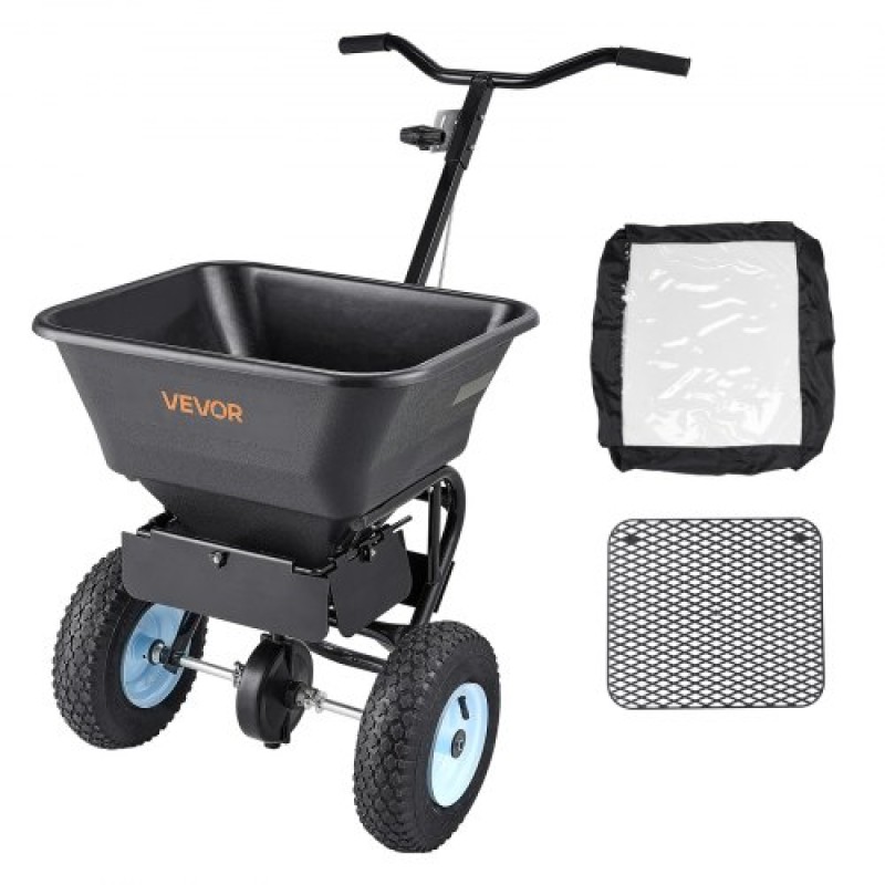 VEVOR Lawn Spreader, χωρητικότητας 100LBS, Walk-Behind Push Spreader, 0-9,8ft Spreading Width, 13 in All Terrain Pneumatic ελαστικά, Λιπασματοποιητές με σχάρα χοάνης, για λιώσιμο πάγου με αλάτι