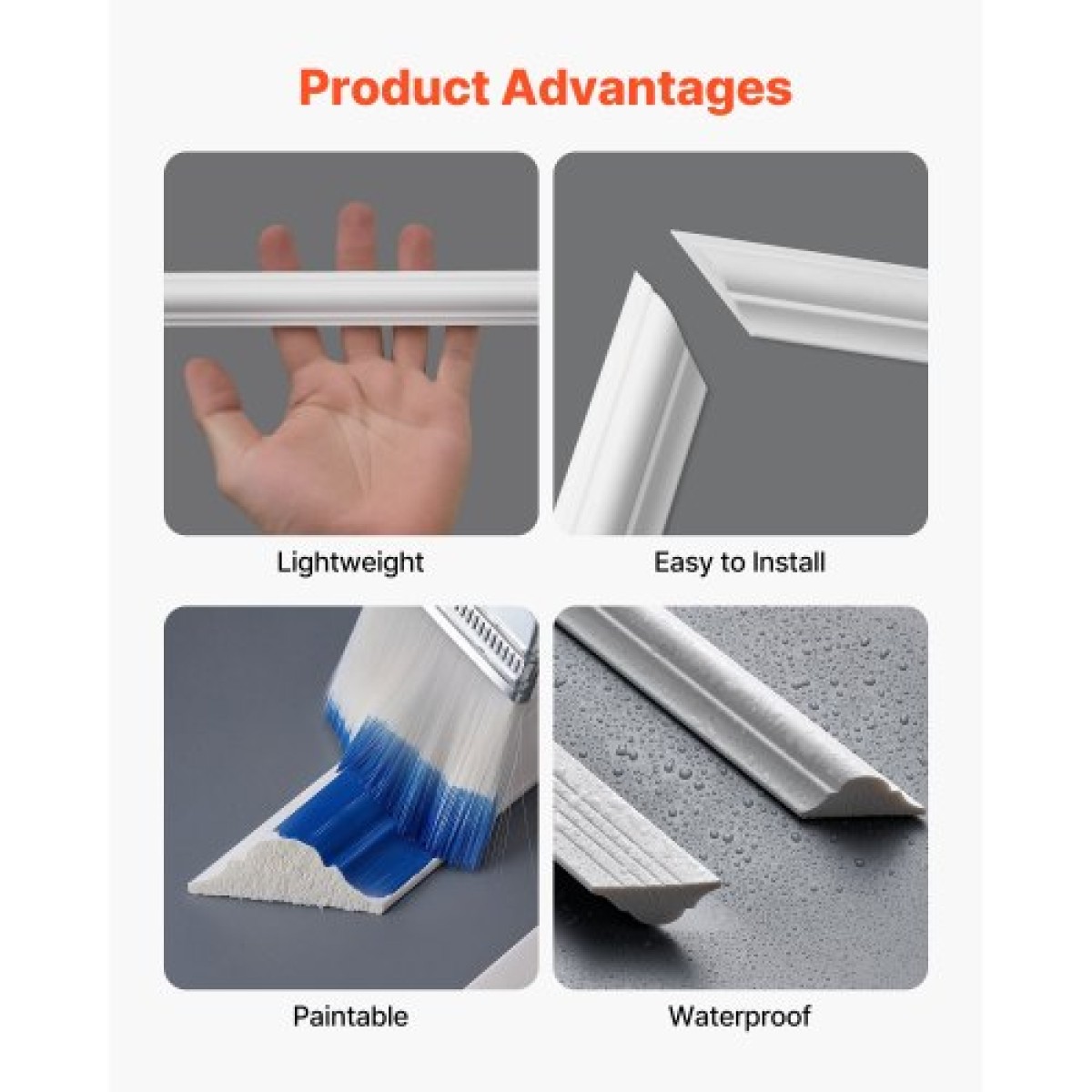 VEVOR Molding Wall Pack 3, Σετ πάνελ με σκοτάδι, Ελαφρύ βαμμένο πολυστυρένιο, Εύκολη εγκατάσταση, αδιάβροχη επένδυση με ευρύ προφίλ για εσωτερικό σαλόνι, υπνοδωμάτιο, λευκό (61x137 + 61x61 cm)