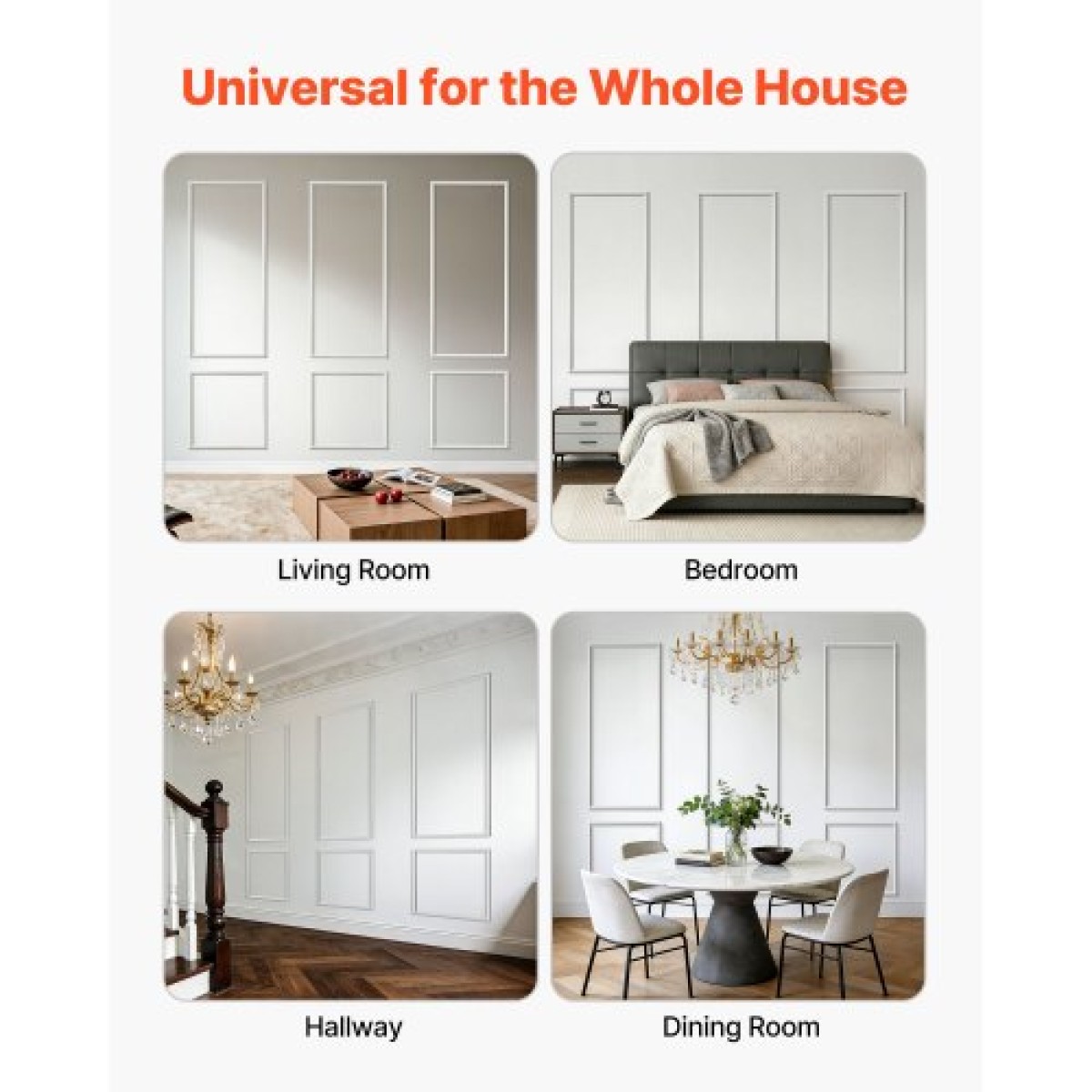 VEVOR Molding Wall Pack 3, Σετ πάνελ με σκοτάδι, Ελαφρύ βαμμένο πολυστυρένιο, Εύκολη εγκατάσταση, αδιάβροχη επένδυση με ευρύ προφίλ για εσωτερικό σαλόνι, υπνοδωμάτιο, λευκό (61x137 + 61x61 cm)