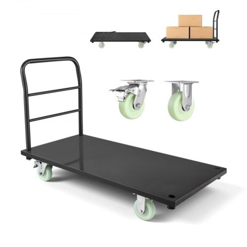 VEVOR Heavy Duty Platform Truck, χωρητικότητας 907,18 kg, Βιομηχανικό ατσάλινο καρότσι με επίπεδη επιφάνεια με περιστρεφόμενους τροχούς και λαβή, πλατφόρμα Hand Push Truck Dolly, Εύκολη αποθήκευση, για μετακίνηση αποσκευών, 1220 x 610 x 815 mm