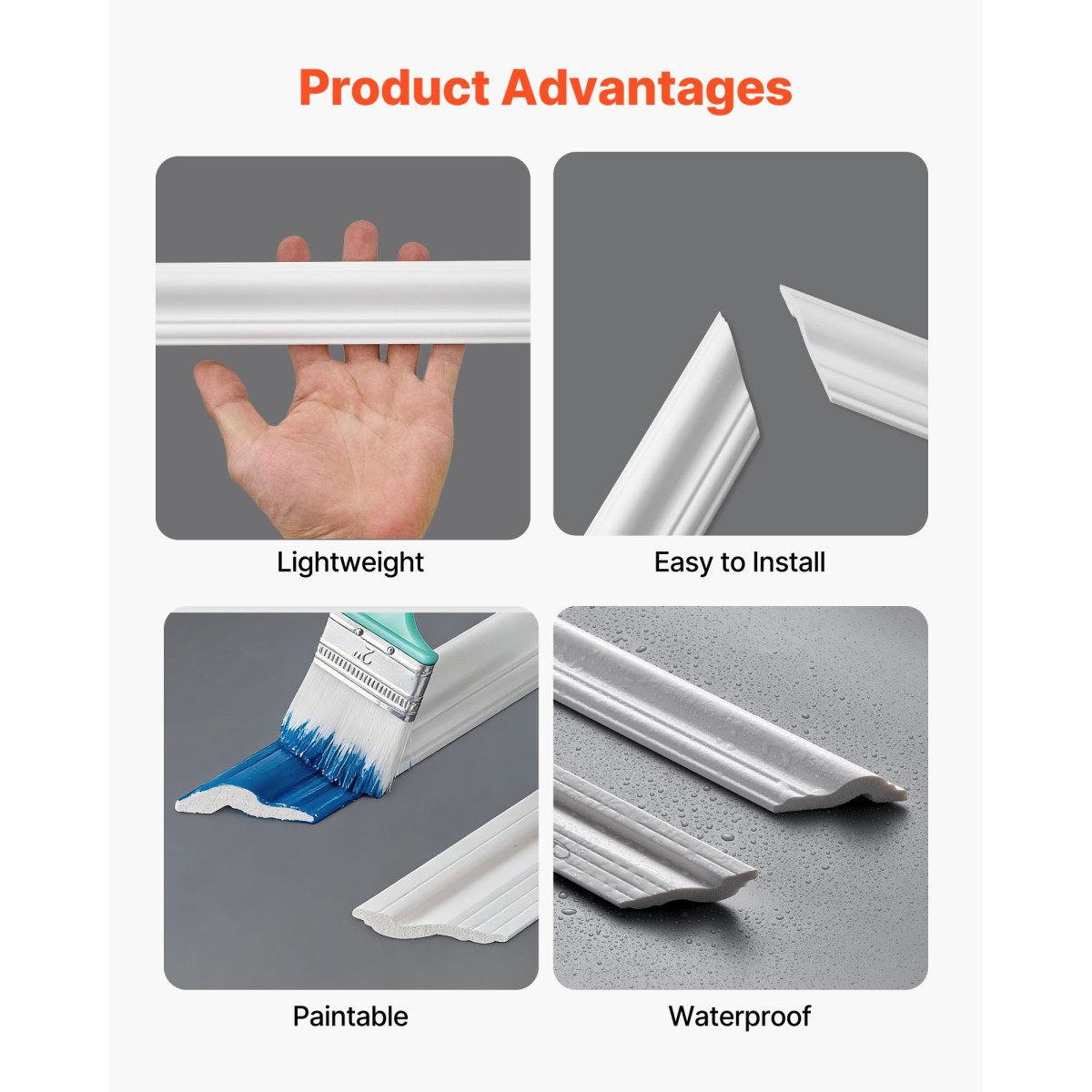 VEVOR Wall Molding 6 Pack, Κιτ πάνελ με ρολό, Ελαφρύ βαμμένο πολυστυρένιο, εύκολο στην εγκατάσταση, αδιάβροχο διακοσμητικό τοίχου για εσωτερική διακόσμηση σαλόνι, υπνοδωμάτιο, λευκό (61x137 + 61x61 cm)