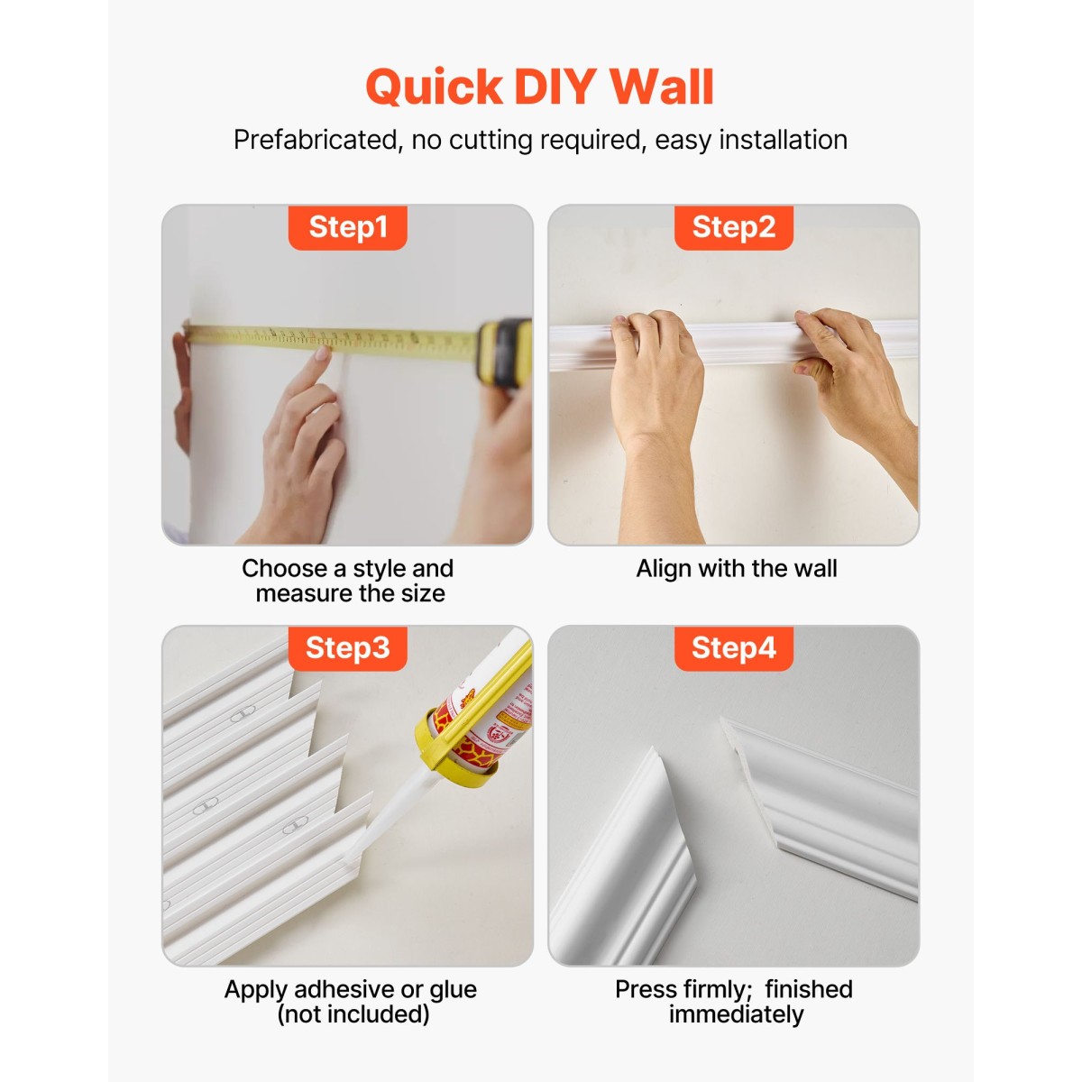 VEVOR Wall Molding 6 Pack, Κιτ πάνελ με ρολό, Ελαφρύ βαμμένο πολυστυρένιο, εύκολο στην εγκατάσταση, αδιάβροχο διακοσμητικό τοίχου για εσωτερική διακόσμηση σαλόνι, υπνοδωμάτιο, λευκό (61x137 + 61x61 cm)