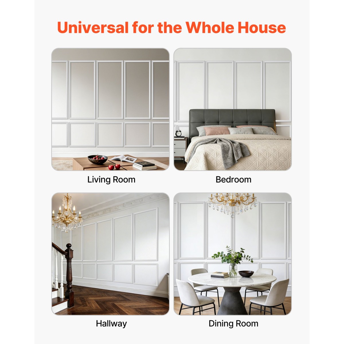 VEVOR Wall Molding 6 Pack, Κιτ πάνελ με ρολό, Ελαφρύ βαμμένο πολυστυρένιο, εύκολο στην εγκατάσταση, αδιάβροχο διακοσμητικό τοίχου για εσωτερική διακόσμηση σαλόνι, υπνοδωμάτιο, λευκό (61x137 + 61x61 cm)